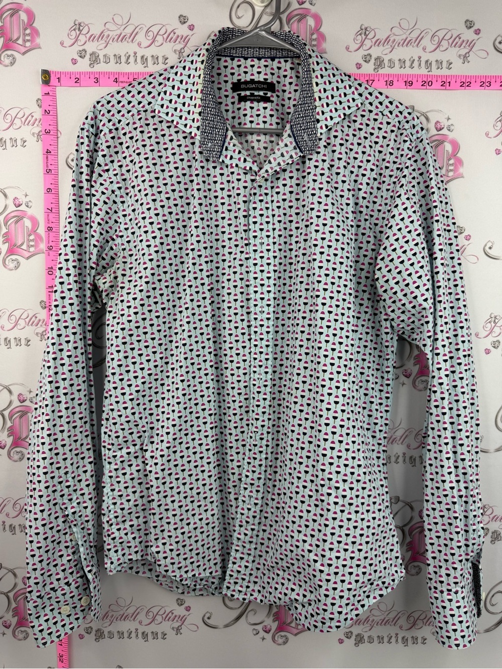 Bugatchi shirt long sleeve White Button-Up Shirt blue Pink Black popsicle print